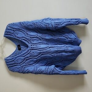 VICI Blue Loose Knit Women's Sweater Scoop Neck, Beach, Travel, Coastal Small